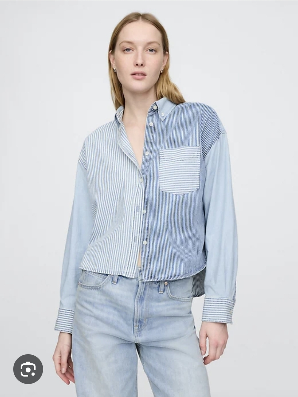 GAP Blue Striped Mixed-Panel Button-Down Shirt